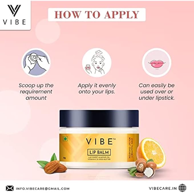 Vibe 100% NATURAL LIP BALM FOR WOMEN & MEN - 8G, LIP CARE WITH SWEET ALMOND, VITAMIN C, SHEA BUTTER & GRAPEFRUIT ESSENTIAL OILS, LIP BALM FOR CHAPPED AND DRY LIPS - Image 4